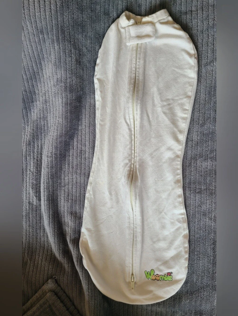 Woombie Lil Houdini white swaddle zip-up sleeper sleep sack wrap 14-19lbs